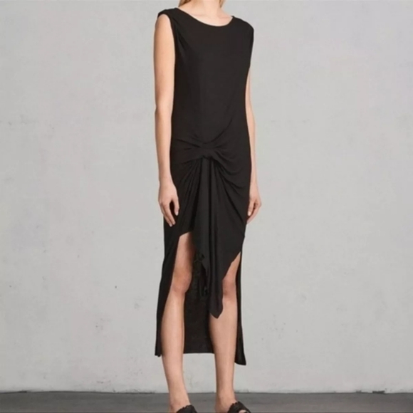 Allsaints Riviera Jersey Gathered Asymmetrical Dress Angora Viscose Sz 6 - Picture 7 of 16